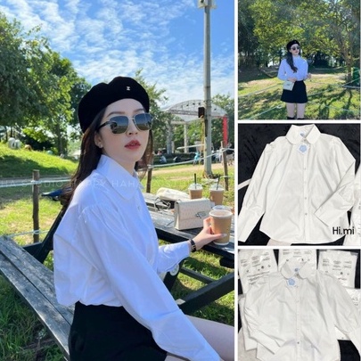 Áo sơ mi cổ sen măng set 3 khuy sang sịn