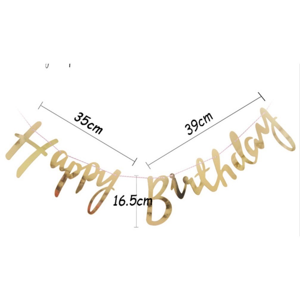 Dây chữ Happy birthday ép kim màu vàng dùng để trang trí sinh nhật, thôi nôi, đầy tháng bé trai, bé gái - BIBOO DECOR
