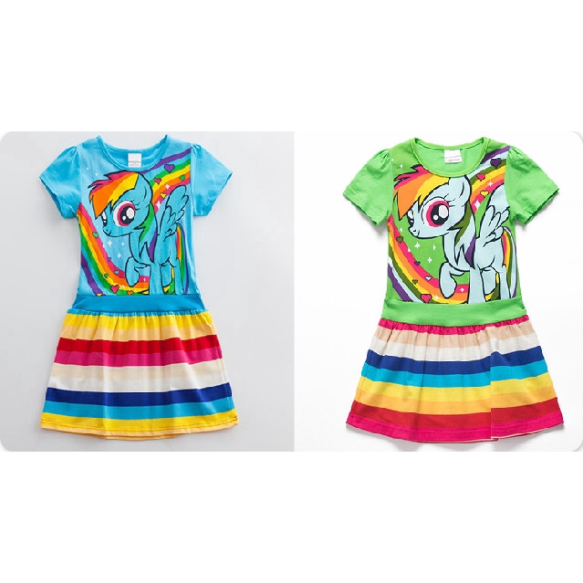 Đầm Luckycandy ngắn tay in hình chú ngựa Pony hoạt hình dễ thương cho bé gái