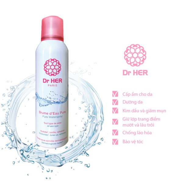 Xịt Khoáng Dr.Her Paris Pure Water Spray Cấp Ẩm Làm Dịu Da 150ml - 400ml