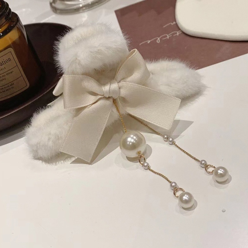 Kẹp tóc đính ngọc trai và bóng lông dễ thương xinh xắn cho nữ