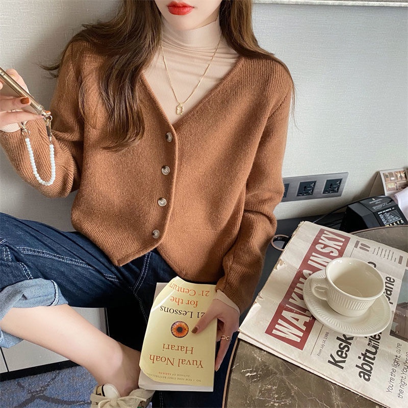 Áo Khoác cardigan Dệt Kim Dáng Rộng Cổ Chữ v Thiết Kế Mới Thời Trang Theo Phong Cách Hàn Quốc Cho Nữ