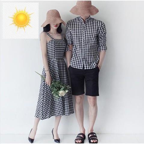 👳 Đồ đôi váy sơ mi ❤️FREESHIP❤️ Áo váy đôi nam nữ dễ thương chụp ảnh đi biển kẻ caro AV41 👳 !