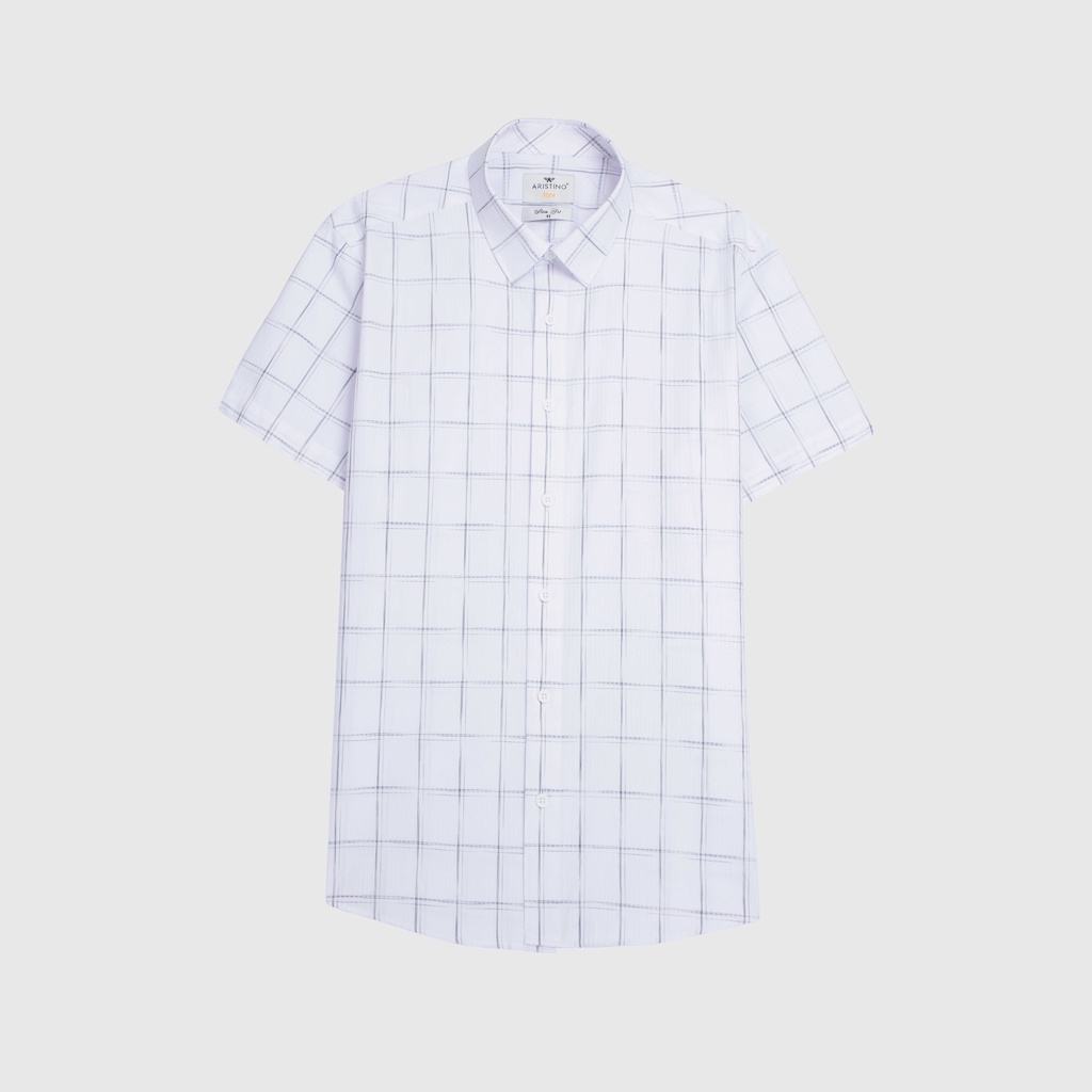 Áo sơ mi nam ngắn tay Aristino họa tiết trắng kẻ xanh trẻ trung, thanh lịch - ASS045S2