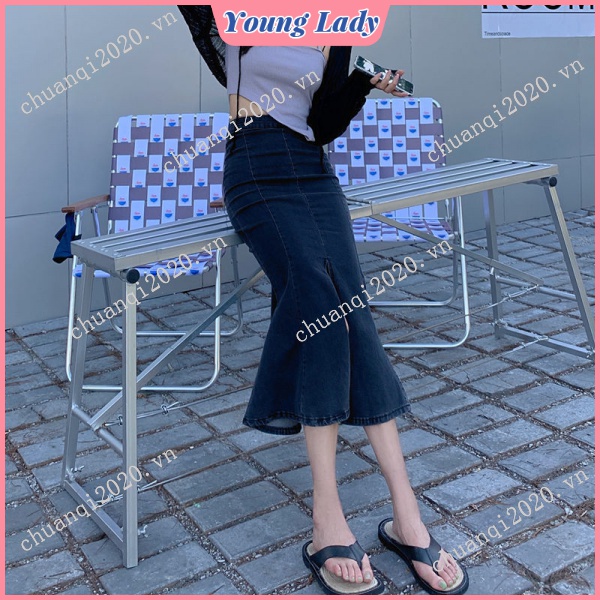 Chân váy jean Đuôi Cá Lưng Cao Thời Trang Cho Nữ