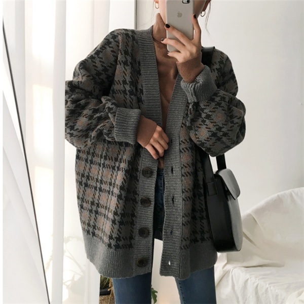 Áo khoác len cardigan tay dài cổ chữ V phong cách Hàn Quốc thời trang xuân thu cho nữ 2021