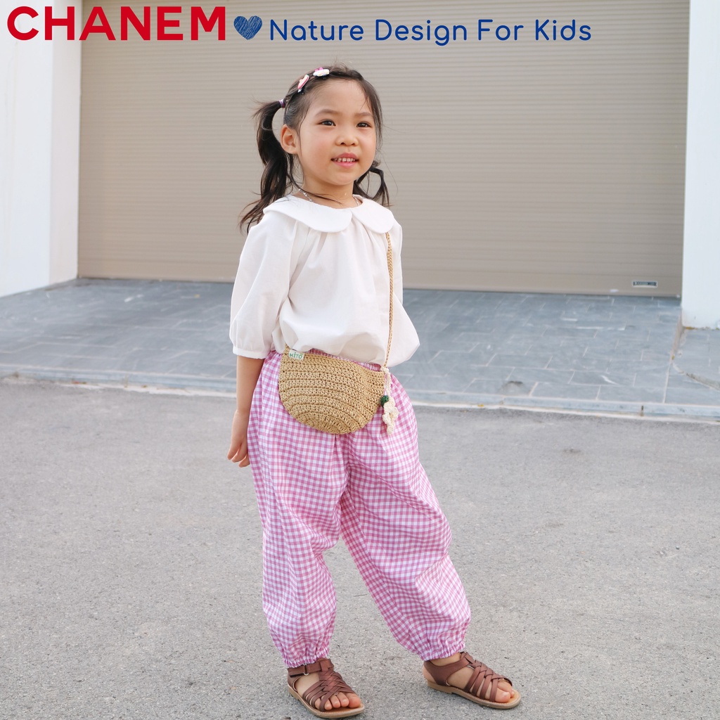 Áo sơmi trắng cho bé gái cổ sen nhún điệu đà tay lửng chất liệu cotton cho bé yêu từ 1 - 10 tuổi CHANEM