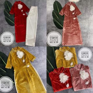 ÁO DÀI NHUNG CỔ ĐÍNH HOA BIGSIZE AD03