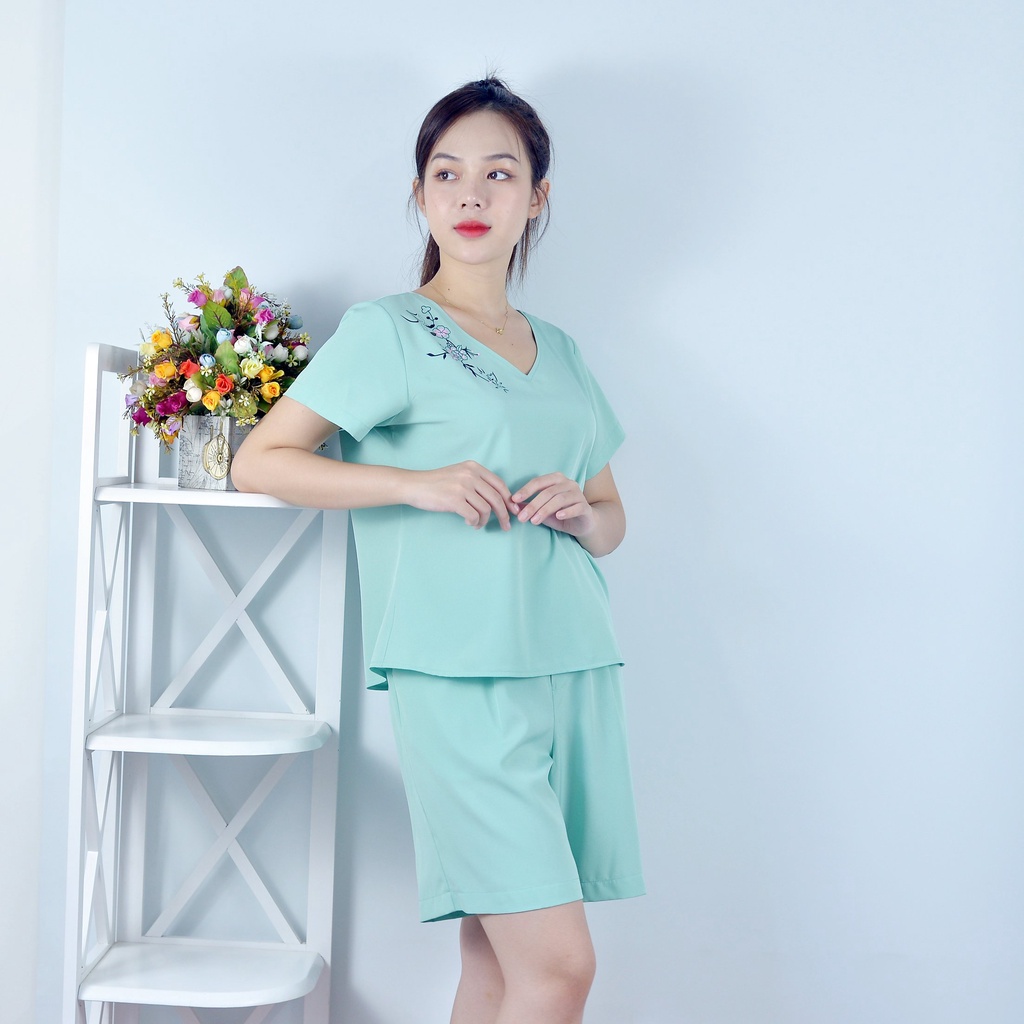 Bộ đồ nữ MÀU XANH NGỌC IN HOA VAI SIÊU XINH   - vải lụa cao cấp - Cực Kì Sang Chảnh - Qúy phái