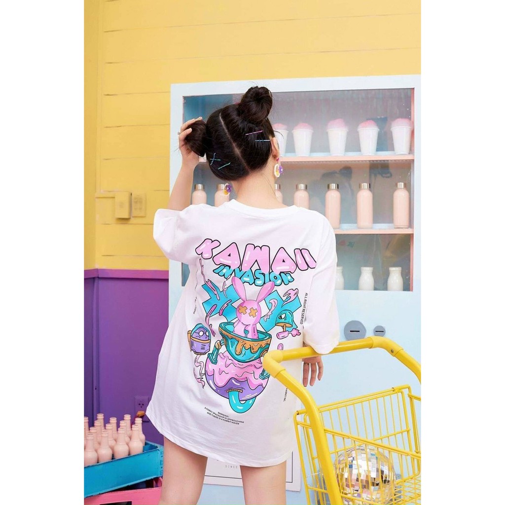 Áo Thun Nữ Form Rộng Tay Lỡ Kawaii Rabbit Dáng Suông - Áo Phông Chất Liệu Cotton Freesize TAT08