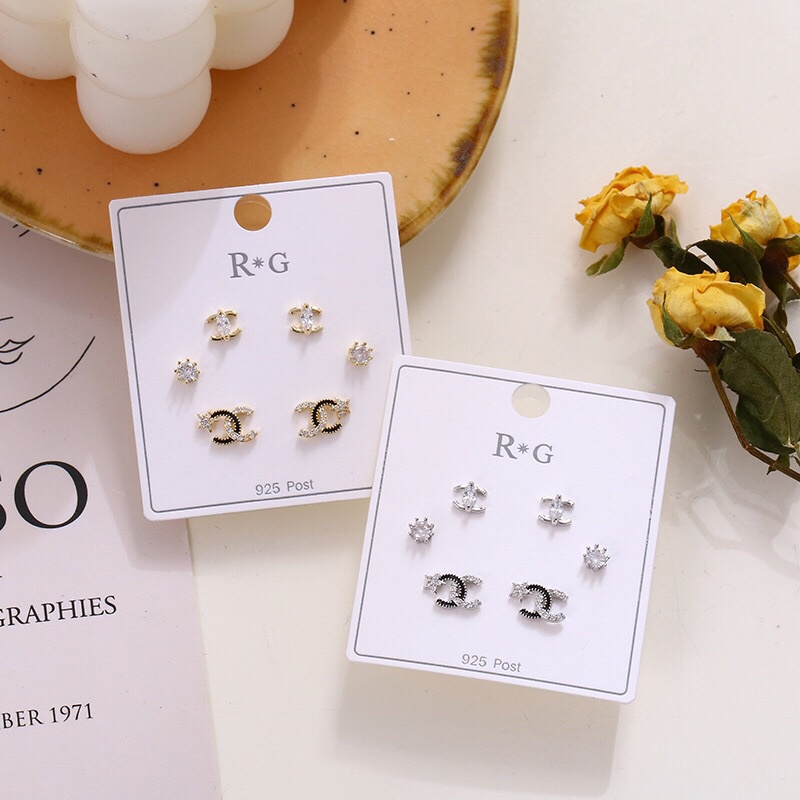 Bông Tai Cao Cấp Khuyên Tai Nụ Combo vỉ 3 Đôi Bạc 925