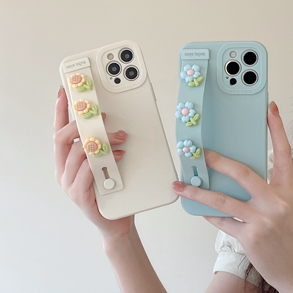 Ốp Điện Thoại Silicon Mềm Chống Sốc Họa Tiết Hoa Gắn Kèm Dây Đeo Dành Cho iPhone 13 12 11 Pro Max XR XS Max X