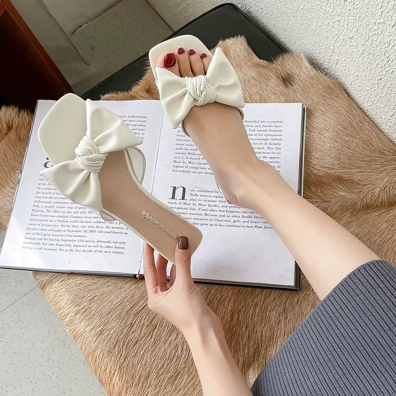 dép cao gót phối lơ đế 4cm da mềm êm chân mã 36