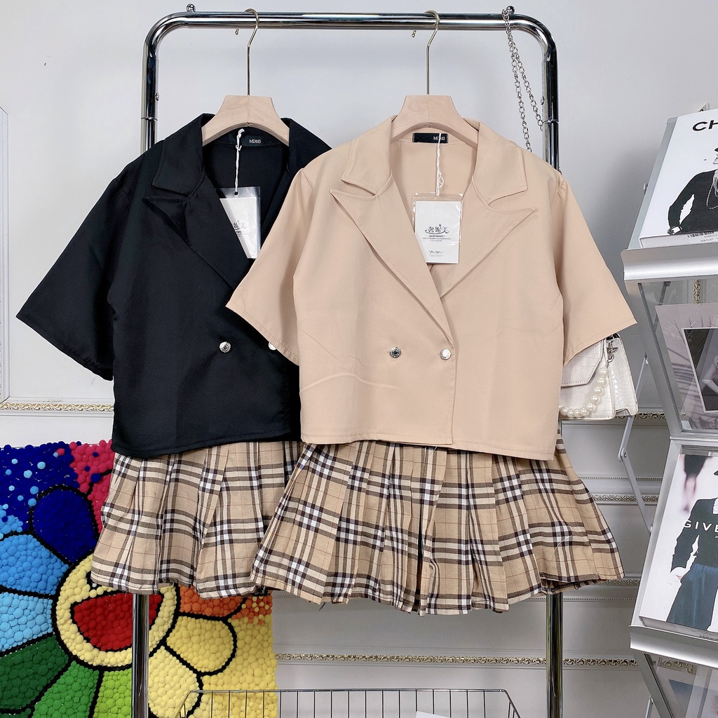 Set bộ chân váy áo vest croptop siêu cá tính BN258