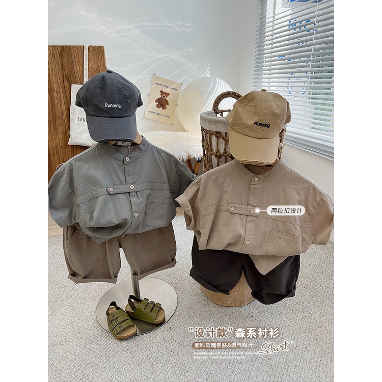 Set Đồ Mùa Hè 5 Món Gồm Áo Sơ Mi Cotton Tay Cộc Dáng Rộng Phong Cách Hàn Quốc Cho Bé Trai