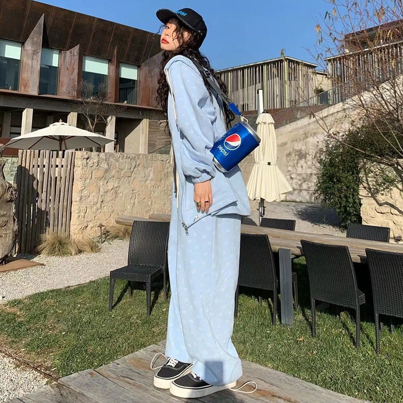 Bộ đồ thể thao hai mảnh áo sweater vải nhung dày phong cách đường phố Hong Kong thời trang mùa thu mới dành cho bạn nữ 30