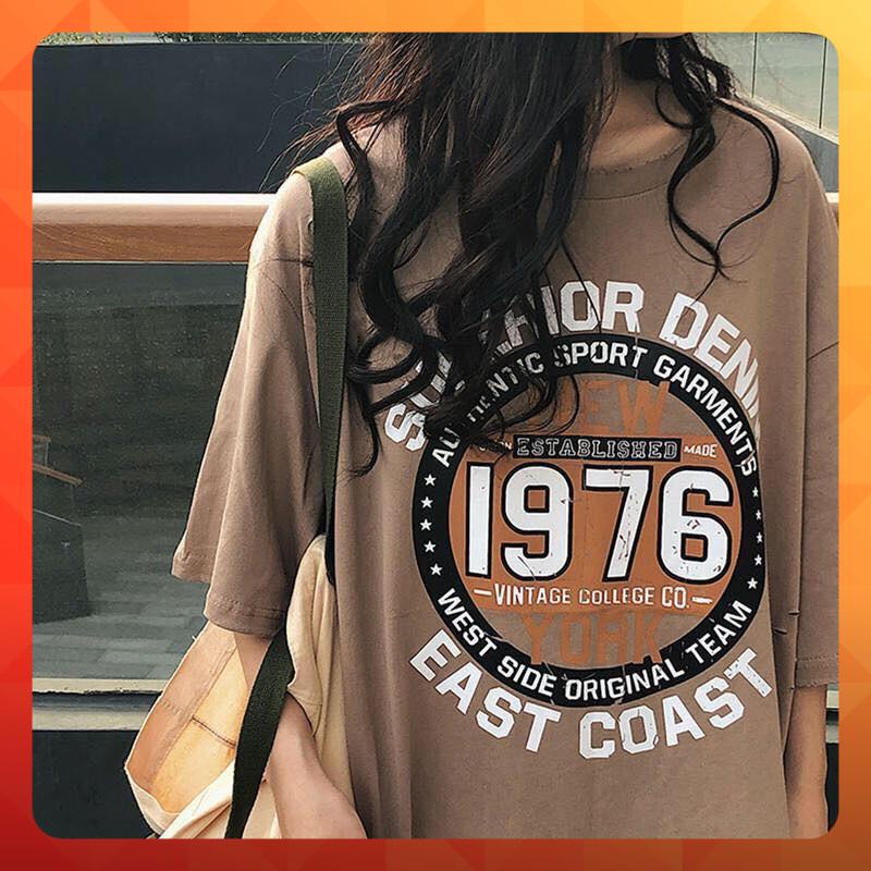 Áo thun tay lỡ form rộng in hoạ tiết chữ DENIM 1976 - phông ulzzang unisex nam nữ đều mặc được