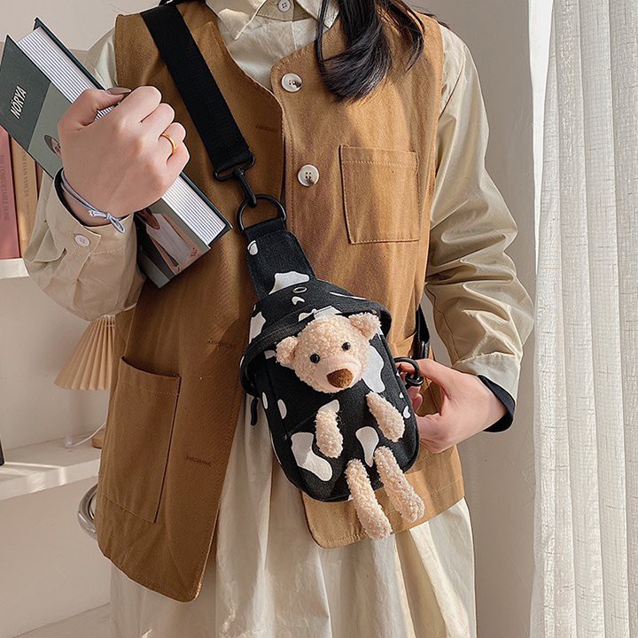 (Giá rẻ) Túi Đeo Chéo  Hình Gấu Vải Denim Thời Trang Nhật Bản Siêu Cute