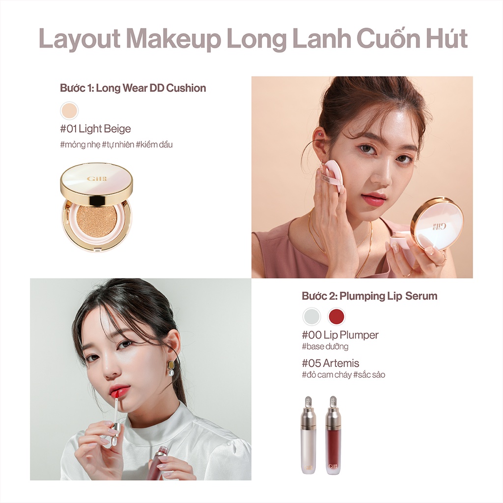 Combo Phấn nước Gilaa Long Wear DD Cushion (13g) &amp; Gilaa Plumping Lip Serum (3.8g)