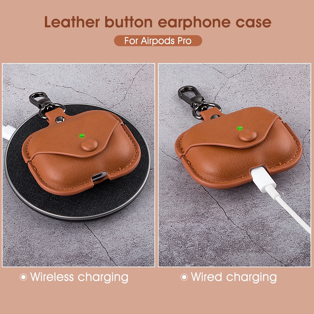 Bao da bảo vệ bằng PU cho hộp đựng tai nghe Apple AirPods Pro chống sốc kèm móc khóa