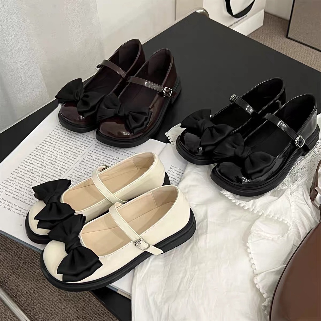 (S105) Giầy búp bê nữa da bóng tag nơ 2 phân (Mã F999)