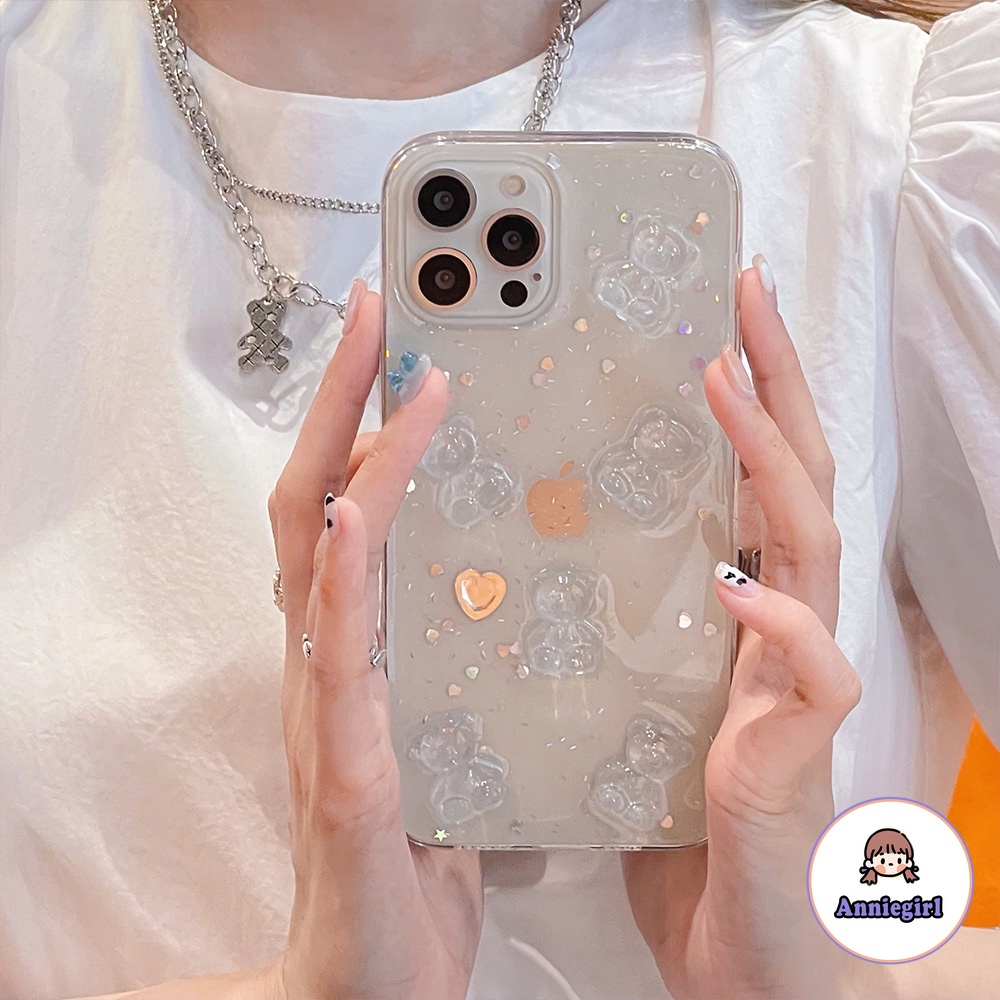 Ốp điện thoại tpu mềm chống sốc màu trong suốt họa tiết chú gấu 3d kim tuyến cho IPhone 13 12 11 Pro Max 7 Plus | BigBuy360 - bigbuy360.vn