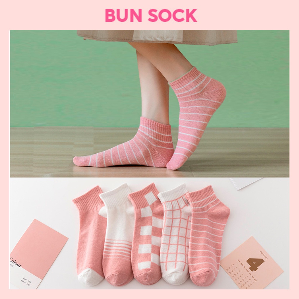 Tất nữ vớ nữ cổ ngắn set 5 đôi kẻ sọc cute phong cách Nhật Hàn