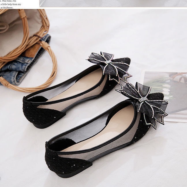 Giày Búp Bê Mũi Nhọn Phối Lưới Thoáng Khí Thời Trang Mùa Hè 2022