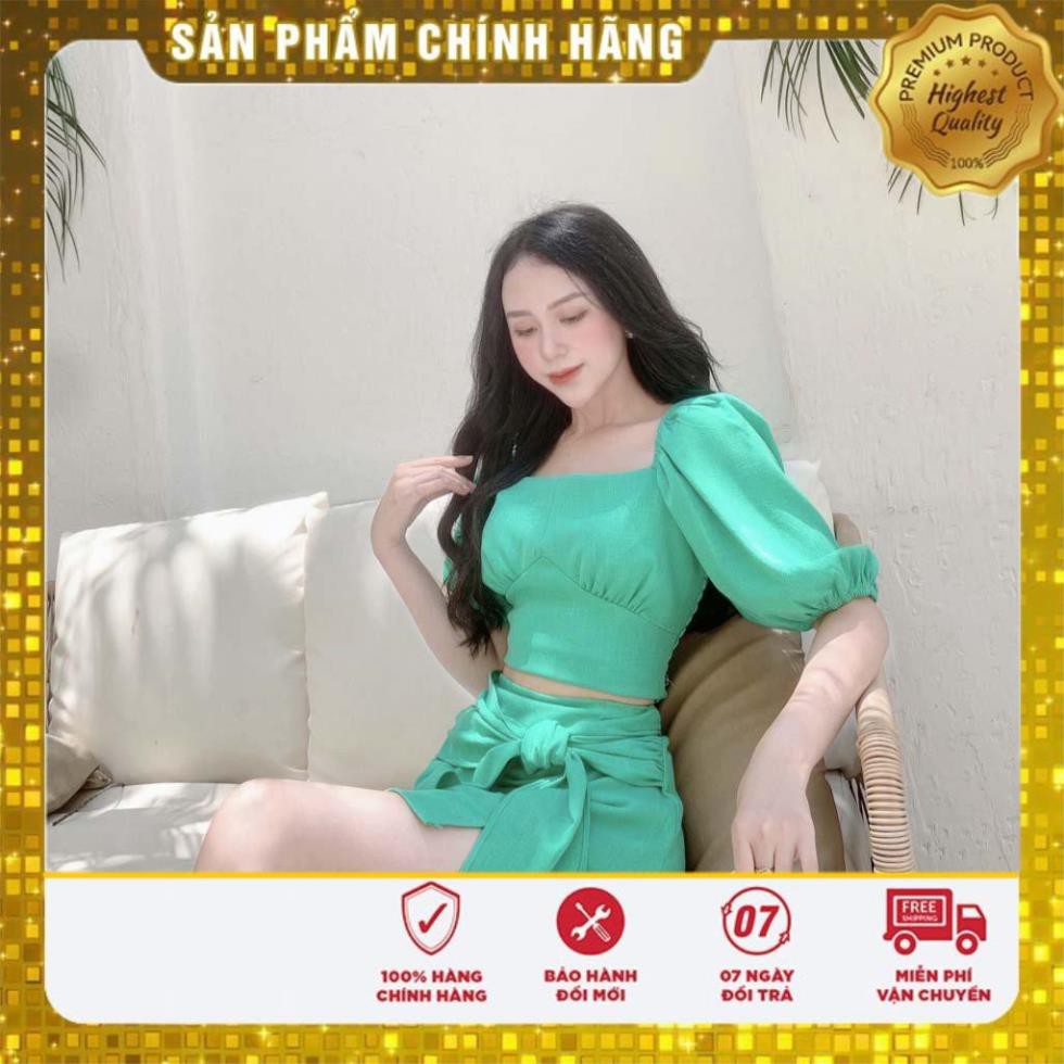 [FLASH_SALE] SET ÁO CỔ VUÔNG + CHÂN VÁY CỘT NƠ - CHẤT LIỆU KAKI NHẬP KHẨU - MÀU XANH NGỌC/NÂU TÂY [HÀNG THIẾT KẾ] | BigBuy360 - bigbuy360.vn