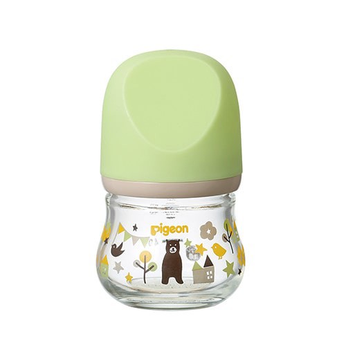 Phiên bản giới hạn- Bình sữa Pigeon nội địa Nhật cổ rộng thủy tinh – My Precious xanh gấu Bear 80ml