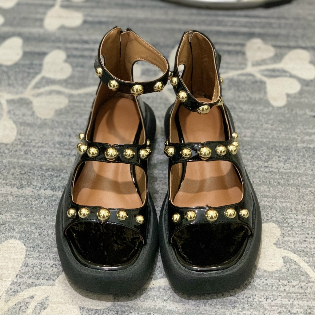 Sandal đế cao 4p, làm bằng da PU bóng, hàng Quảng Châu-có ảnh thật
