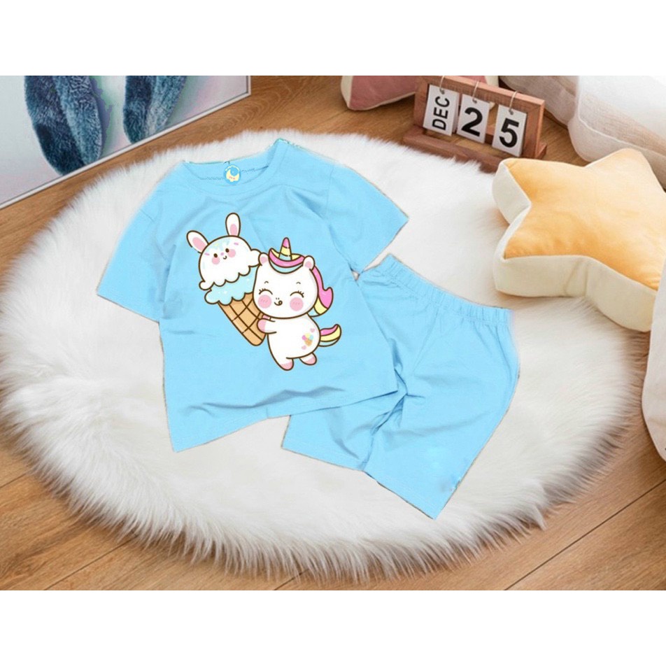 Bộ đồ bé gái kiểu dáng lửng-mẫu in hình kì lân trà sữa baby từ 7kg đến 25kg-HOÀNG NAM KIDS