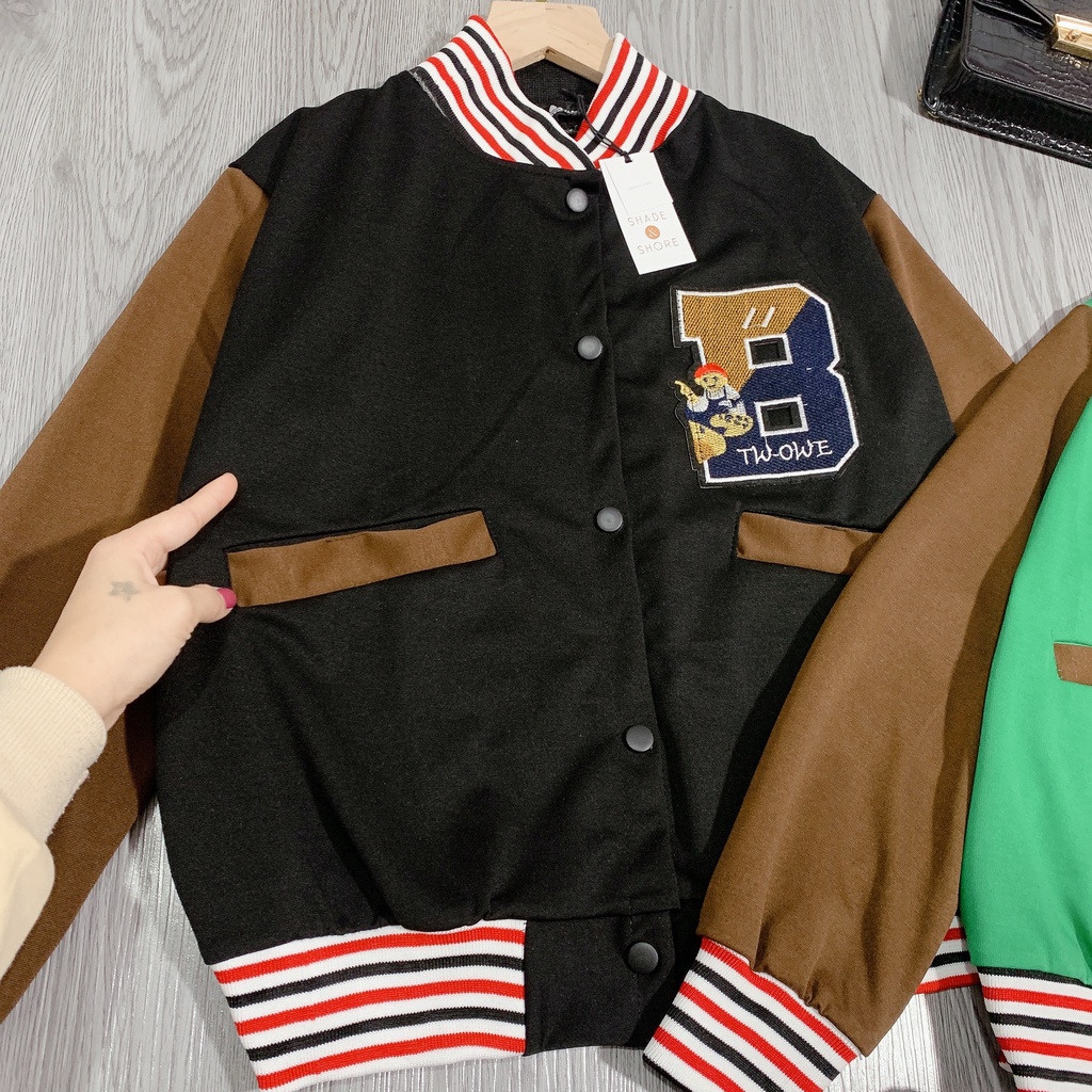 Áo BomBer Nữ TWO WE 🦋 Áo Khoác Nữ Tay Phối Màu Thêu Hình 2 Màu 🦋