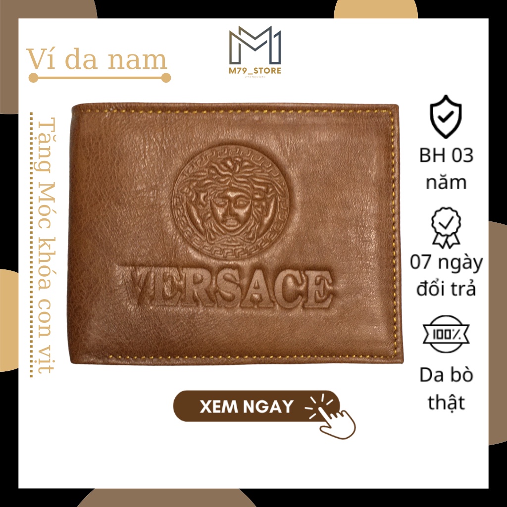 Ví nam cao cấp Versace, 100% da bò cao cấp BH 3 NĂM, Bóp ví nam chống cháy - VDM79-33