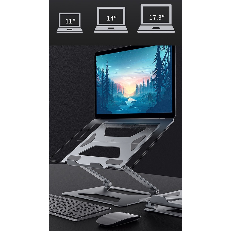Giá đỡ máy tính, macbook, laptop nhôm cao cấp P18 chắc chắn, điều chỉnh độ cao, độ dốc.