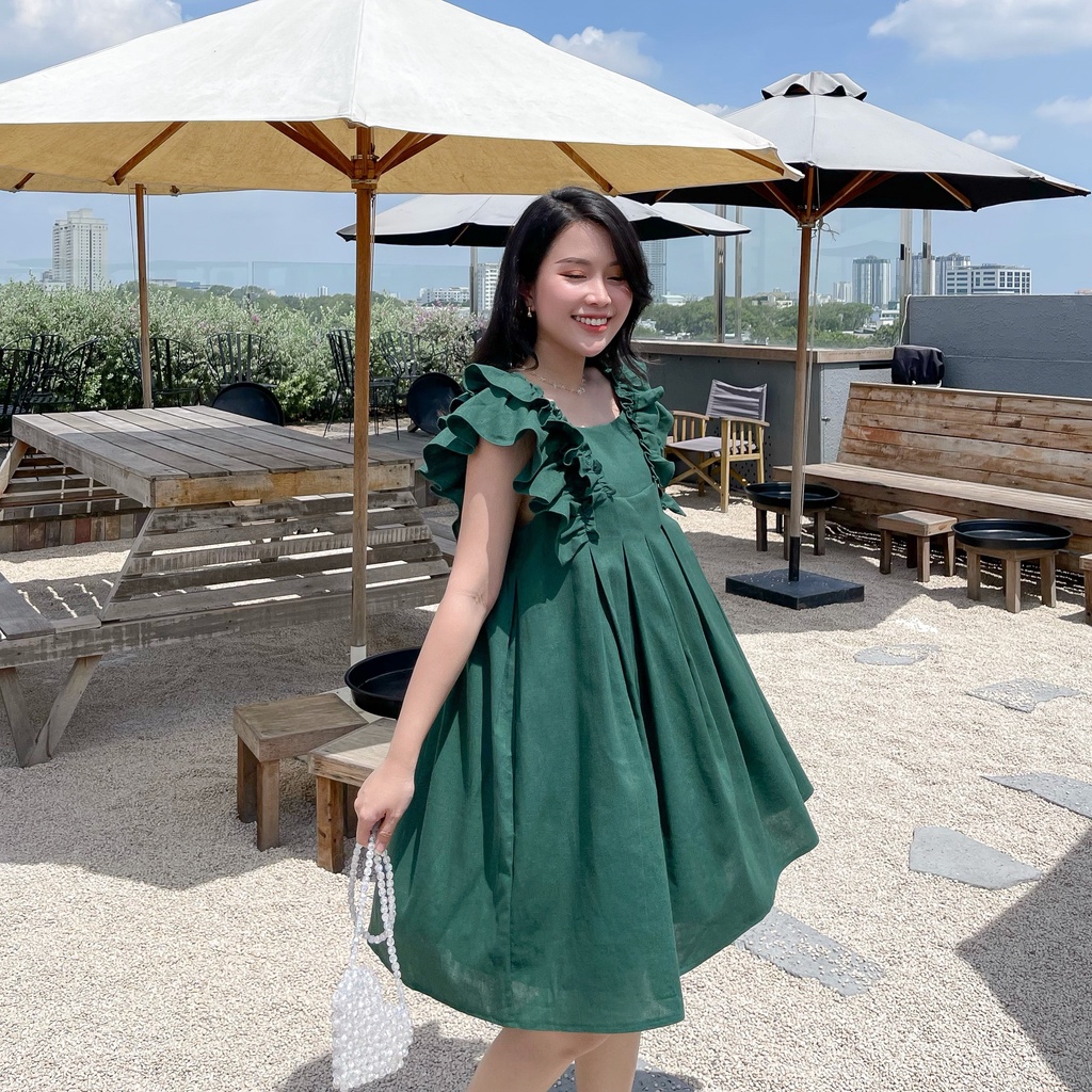 ĐẦM BABYDOLL XẾP LY ZAREEN DAX47 XANH LÁ