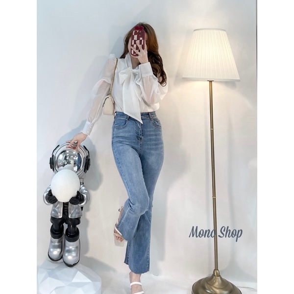 Quần jean basic ống loe cắt, quần jean ống loe trơn Ảnh thật/ sẵn