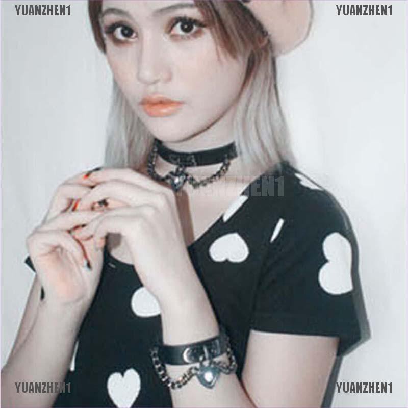 [YUANZHEN1] Vòng Cổ Choker Da Mặt Trái Tim Phong Cách Gothic Punk