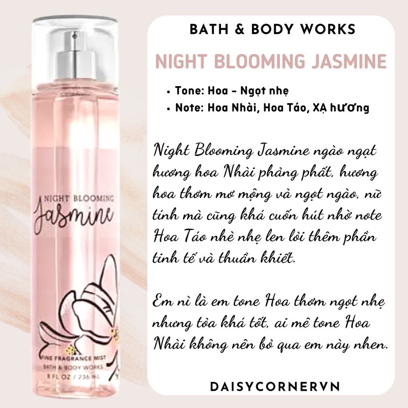 [🇺🇸 Bill Mỹ] Xịt thơm Body Mist/ Shower Gel tắm Bath &amp; Body Works Night Blooming Jasmine