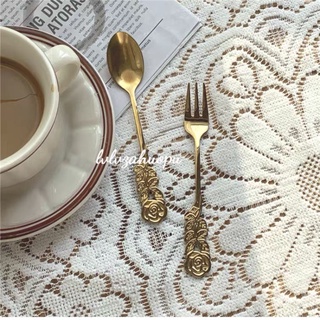 Bộ muỗng nĩa ăn tráng miệng bằng thép không gỉ phong cách vintage