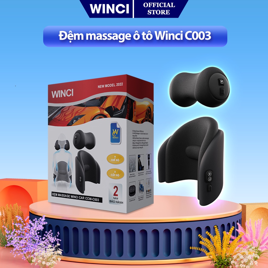 Gối và Đệm Tích hợp Máy Massage Lưng Cổ Cho Ghế xe Ô tô, Chính hãng Winci, WIN-C003.