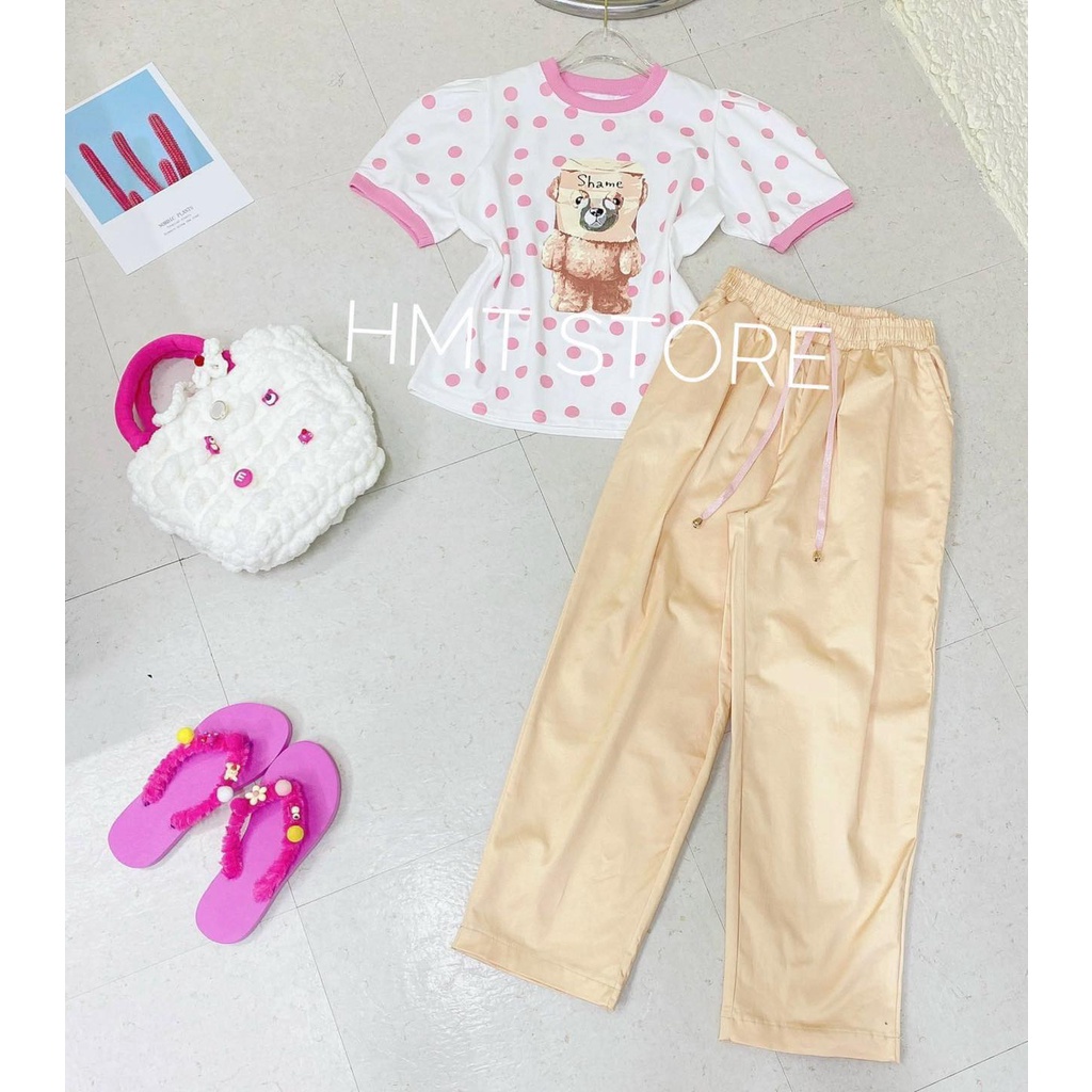 Set gấu shame tay phồng quần kaki