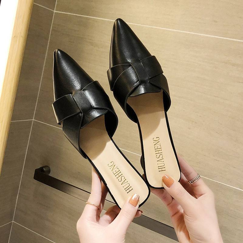 Giày Muller Da Mềm Gót Dày Mũi Nhọn Thời Trang Hè Thu Sành Điệu