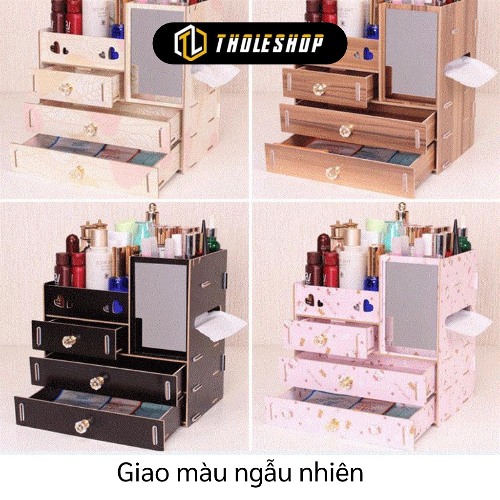 Hộp Đựng Mỹ Phẩm -  Hộp Gỗ Đựng Trang Sức, Đồ Trang Điểm Có Gương Để Bàn 4986