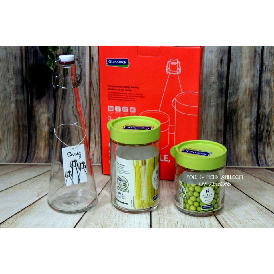 Bộ hũ đựng thủy tinh GLASSLOCK 3 món 400+500+600ml IG886