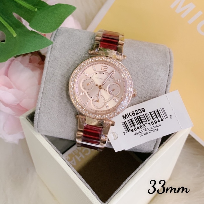 Đồng Hồ Nữ Mini Parker MichaelKors Viền Nạm Đá , Dây Thép , Size 33mm