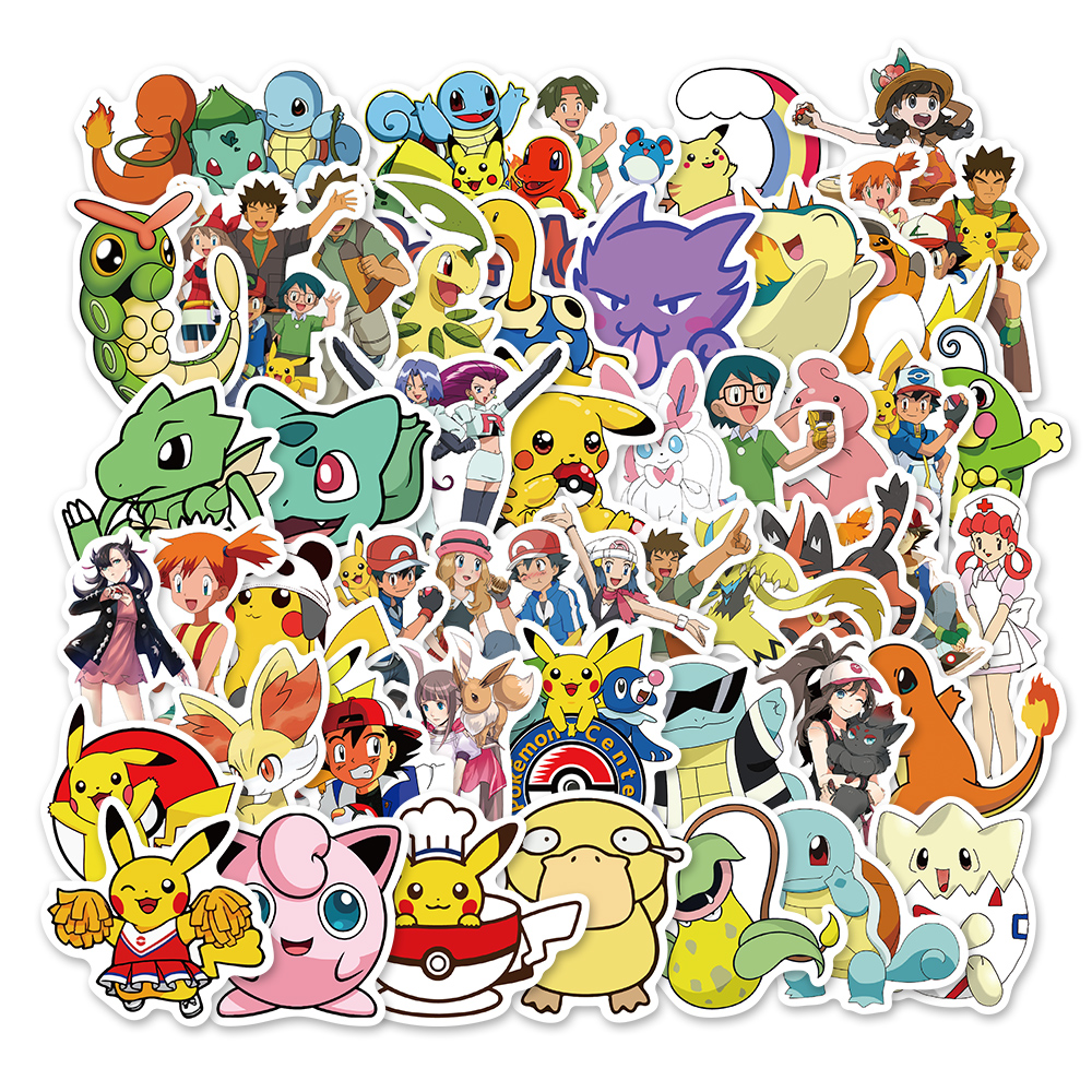 Bộ 50 Miếng Dán Chống Thấm Nước Hình Pokemon Dành Cho Điện Thoại