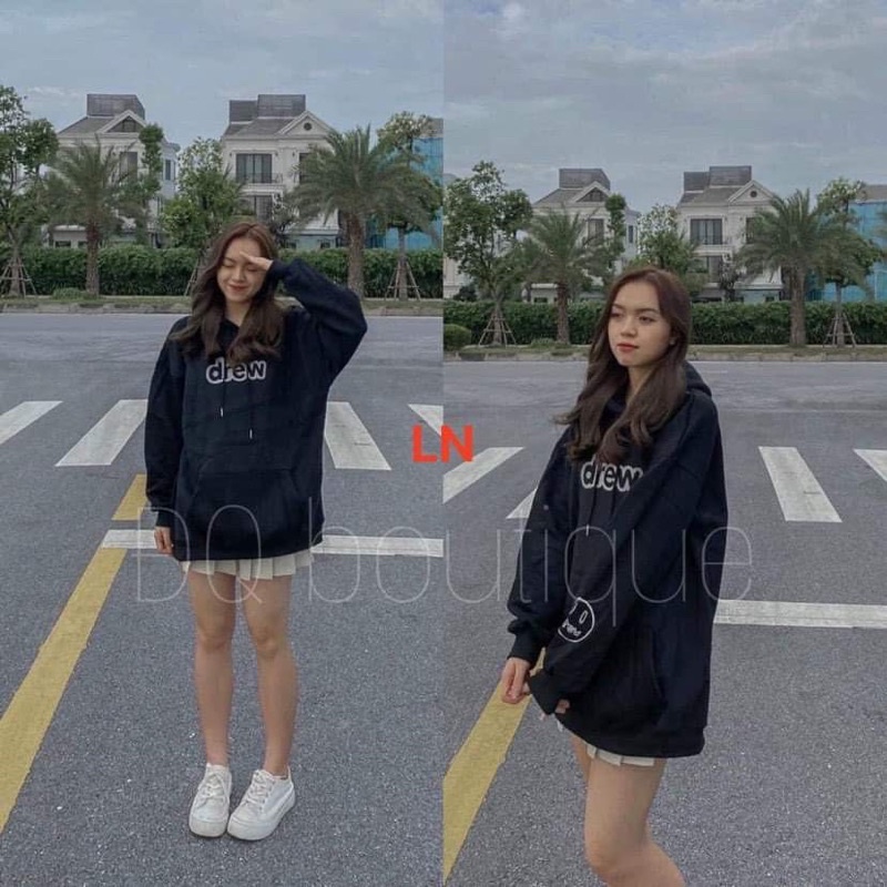 Áo hoodie chữ Drew mặt cười in tay DA6