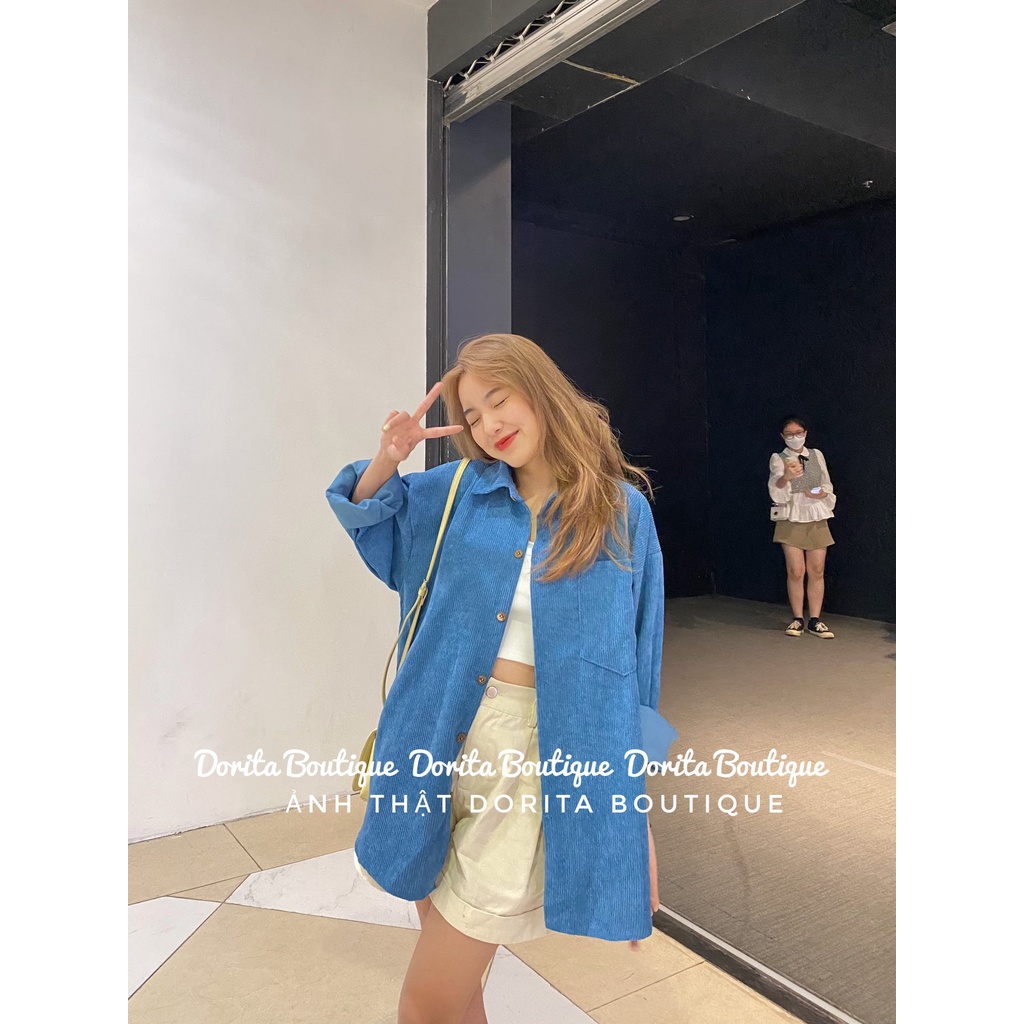 Áo sơ mi nhung ulzzang, Áo khoác ngoài nhung tăm Hàn Quốc - Dorita Boutique