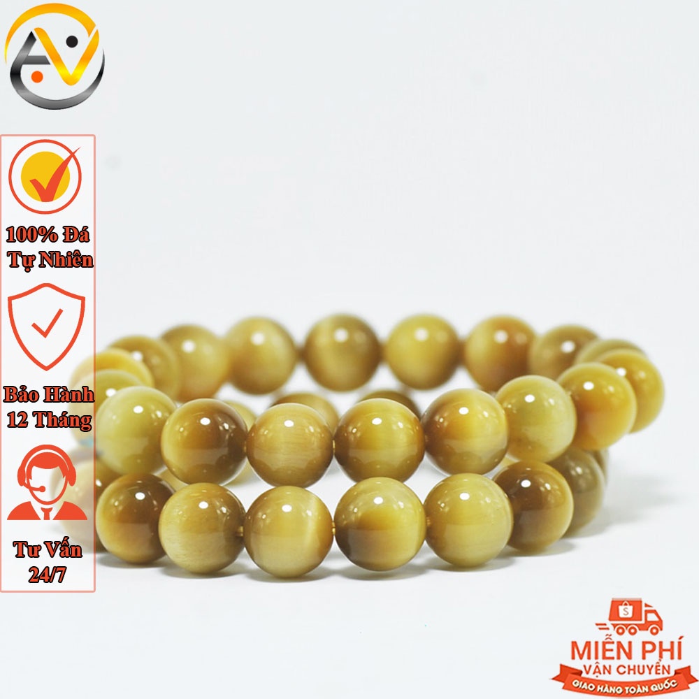 Vòng đeo tay phong thủy mắt hổ vàng nâu - Vòng phong thủy mệnh kim - bảo hành 12 tháng
